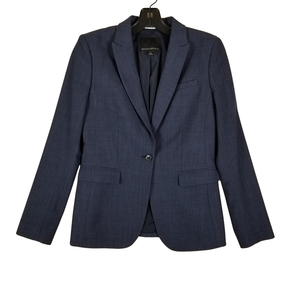 Banana Republic Blazer Womens 2‎ Navy Blue Wool Blend Single Button Professional